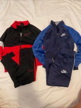 Nike Kids Red & Black Track Set and Navy & Blue Joggers - 2-Pack Bottoms